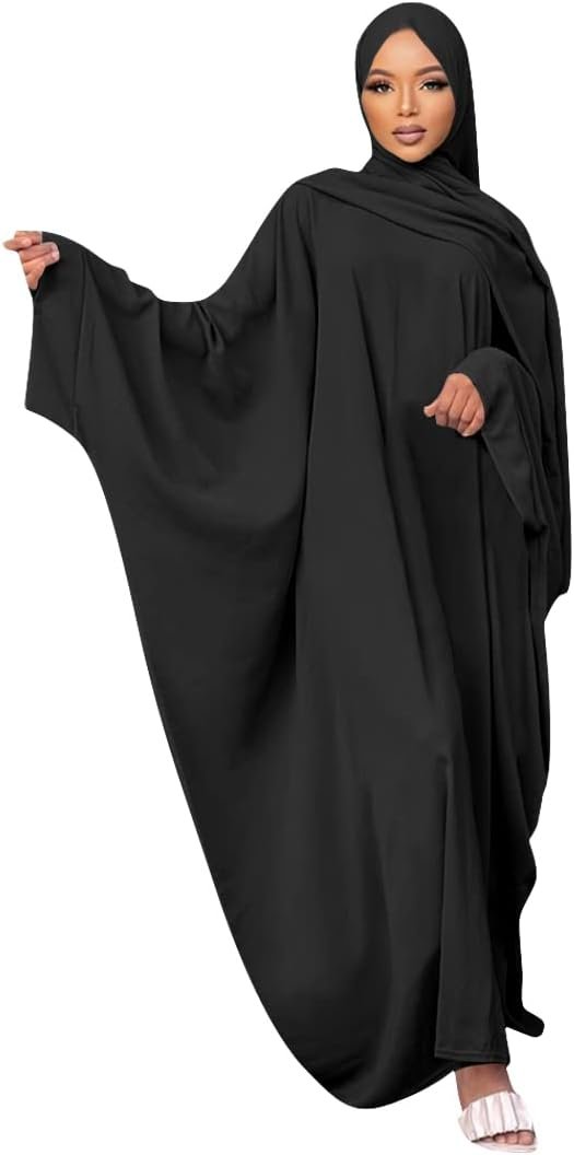 IKADEX Muslim Dress for Women Pakistani Kaftan Abaya Robe + Hijab Arabic Islamic Prayer Clothes Dubai Outfits 01 Hijab Arabic Islamic Prayer Clothes Dubai Outfits