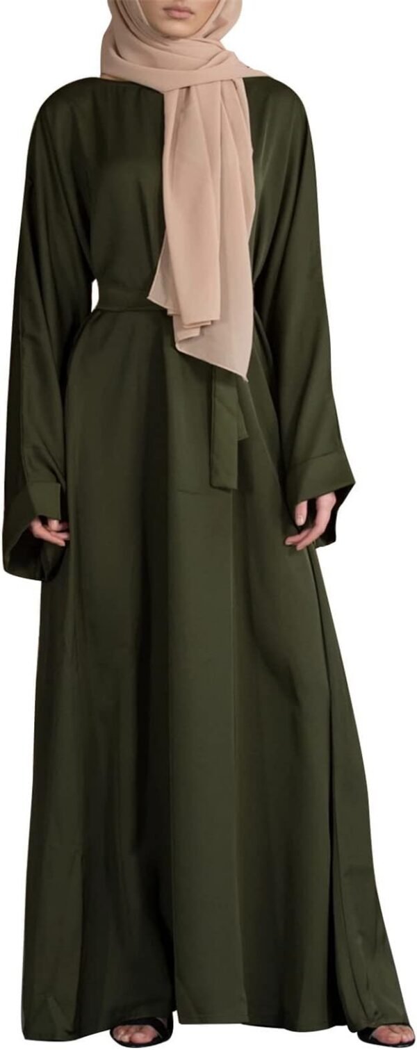 Resnan Arabian Islamic Dubai Robe Belted Eid Long Dress, Women Chiffon Muslim Dress Middle East Prayer Flowy Maxi Cardigan 05 Resnan Arabian Islamic Dubai Robe Belted Eid Long Dress,