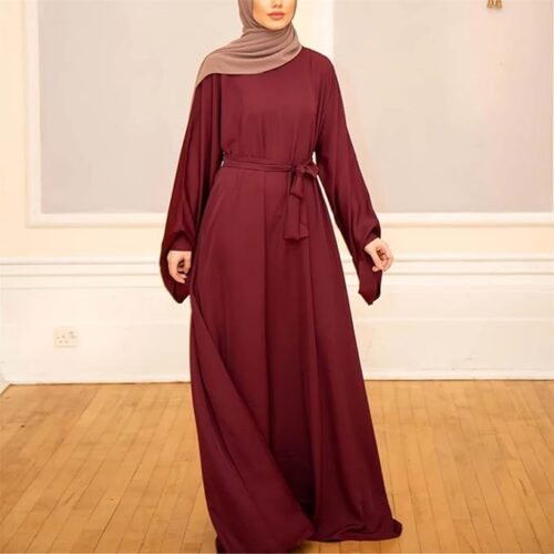 Resnan Arabian Islamic Dubai Robe Belted Eid Long Dress, Women Chiffon Muslim Dress Middle East Prayer Flowy Maxi Cardigan 06 Women Chiffon Muslim Dress Middle East Prayer Flowy Maxi Cardigan
