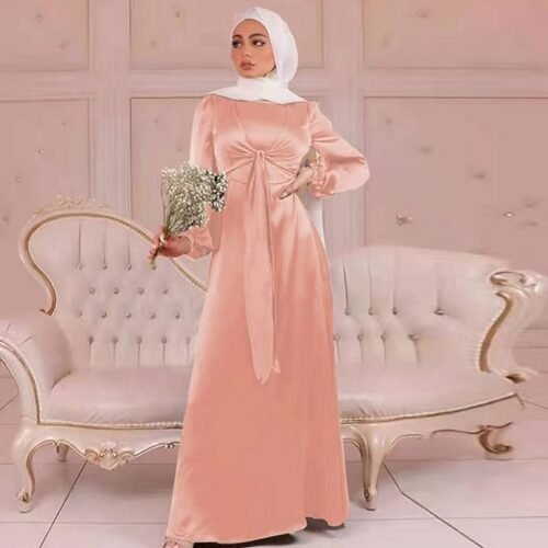 Women's Muslim Satin Dress Soft And Elegant Solid Long Dress Loose Long Casual Elegant Soft Dress Dress plus Size Head Wraps for Women Hijab for Girls 01 Dress plus Size Head Wraps for Women Hijab for Girls