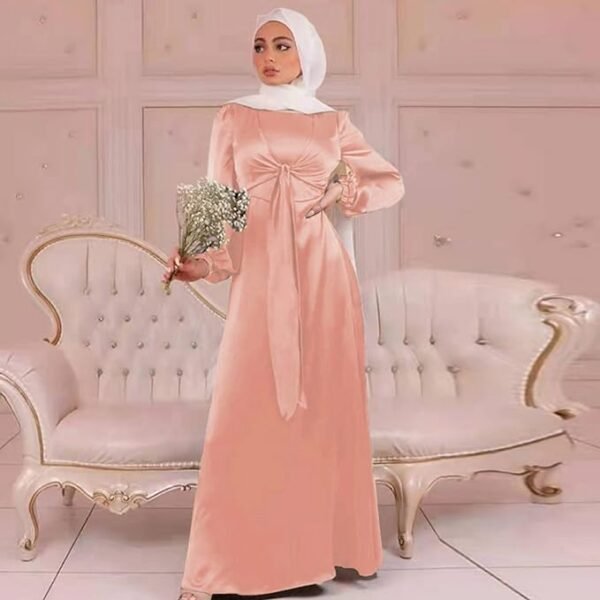 Women's Muslim Satin Dress Soft And Elegant Solid Long Dress Loose Long Casual Elegant Soft Dress Dress plus Size Head Wraps for Women Hijab for Girls 01 Women's Muslim Satin Dress Soft And Elegant Solid