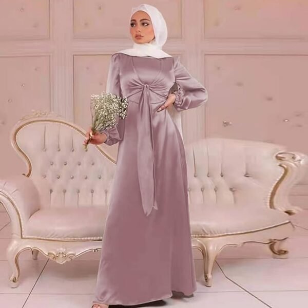 Women's Muslim Satin Dress Soft And Elegant Solid Long Dress Loose Long Casual Elegant Soft Dress Dress plus Size Head Wraps for Women Hijab for Girls 03 Women's Muslim Satin Dress Soft And Elegant Solid