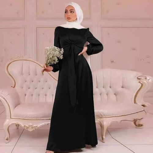 Women's Muslim Satin Dress Soft And Elegant Solid Long Dress Loose Long Casual Elegant Soft Dress Dress plus Size Head Wraps for Women Hijab for Girls 04 Long Dress Loose Long Casual Elegant Soft Dress