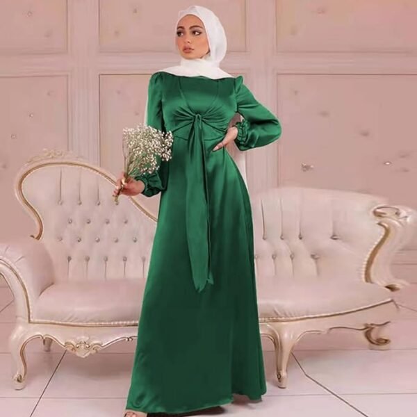 Women's Muslim Satin Dress Soft And Elegant Solid Long Dress Loose Long Casual Elegant Soft Dress Dress plus Size Head Wraps for Women Hijab for Girls 05 Women's Muslim Satin Dress Soft And Elegant Solid