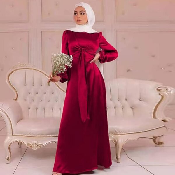 Women's Muslim Satin Dress Soft And Elegant Solid Long Dress Loose Long Casual Elegant Soft Dress Dress plus Size Head Wraps for Women Hijab for Girls 05 - Copy Women's Muslim Satin Dress Soft And Elegant Solid
