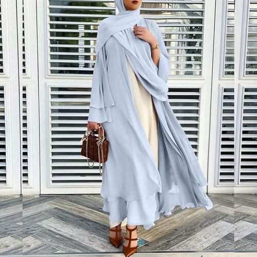 Women's Muslim Soft And Elegant Chiffon Solid Cardigan Loose Long Cardigan Dress Hijab for Women Lightweight Long Sleeve Chiffon Dresses for Women 04 Cardigan Loose Long Cardigan Dress Hijab for Women